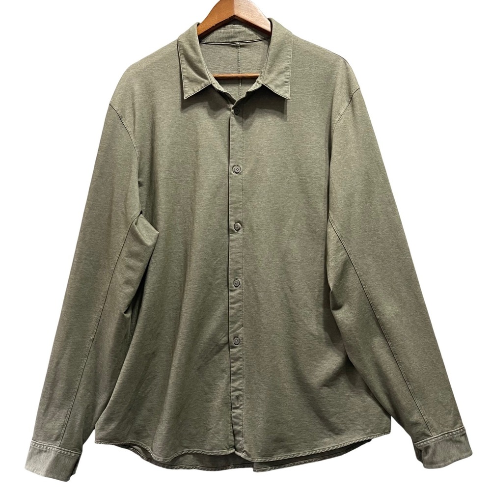 Lululemon Mens‎ Button Down Shirt Large Olive Green Long Sleeve Tech Commuter